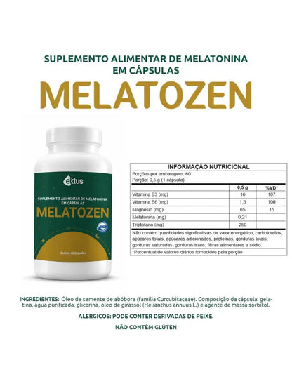 Suplemento Melatozen 60 Cápsulas (Ektus) – Melatonina, Triptofano e Fim da Insônia (Vitadrop) - vittamartins